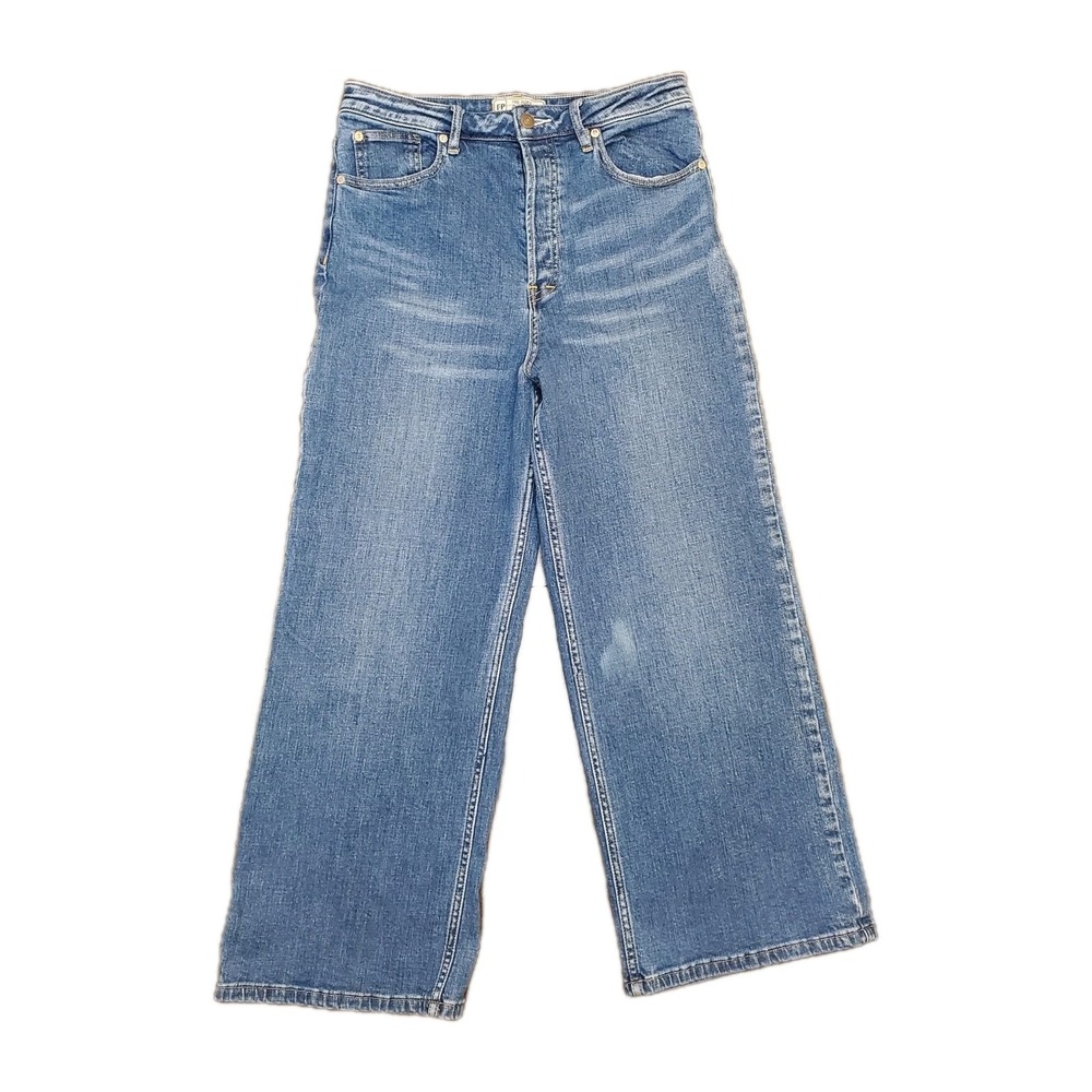 Free People Jeans Womens Size 29 30×27 Blue Button Fly High Rise Straight  Baggy